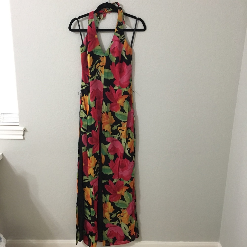 Cache Halter-Neck Double Paneled Jumpsuit Sz S